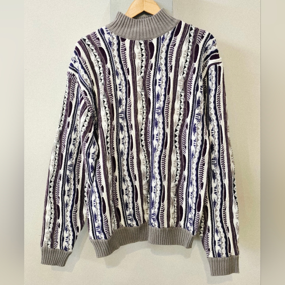 🦋🍄Vintage 90s Y2k Barcode Brand Coogi Inspo Textured Knit Purple Sweater